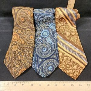 Vintage Lot of 3 Classic Ties Paisley & Floral- Blue, Brown, Gold